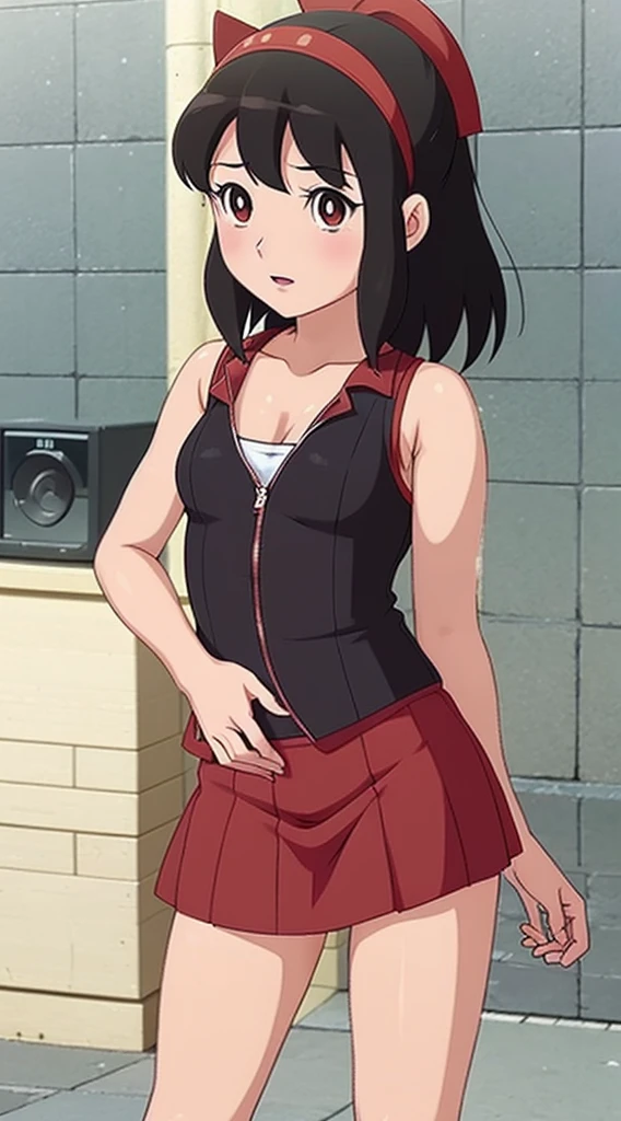 anime girl with black red hair and  eyes wearing a vest, render of april, shizuka,hot,sayori, sexy latex dress,close up iwakura lain,big , 8k portrait render, render of a cute 3d anime girl, photorealistic anime girl render, smooth anime cg art, close up of a young anime girl, anime visual of a cute girl, rin, anime moe artstyle