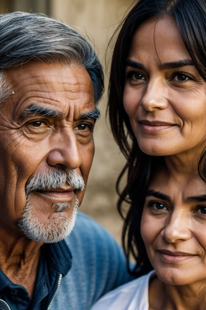 Closeup of a man and a woman, both of different ages and origins, talking to the camera