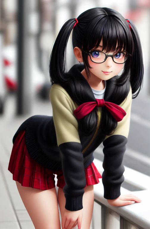 ((masterpiece)), (Highest quality), (detailed), One girl,
View your viewers, (lipstick:0.75), Leaning forward,
Long black hair, Twin tails,
Colorful thighs,
winter, Vibrant colors,
