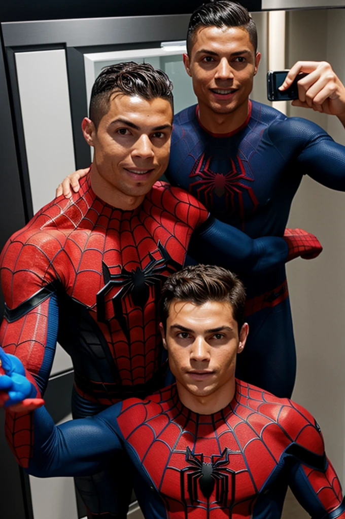 Ronaldo takes a photo with Spider-Man