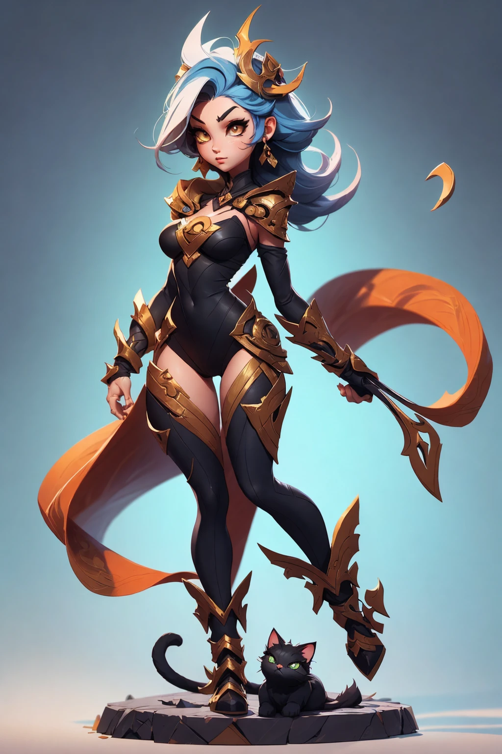 a cat WOMEN warrior character, full body, chibi, advanced digital chibi art, g liulian art style, maplestory mouse, bian lian, chibi art, league of legends art style, character art of maple story, SEXY, (body 1:2)