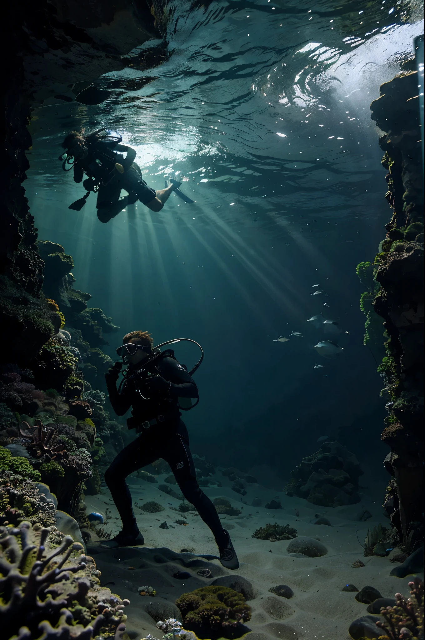 Draw a scuba diver, exploring the depths of the sea