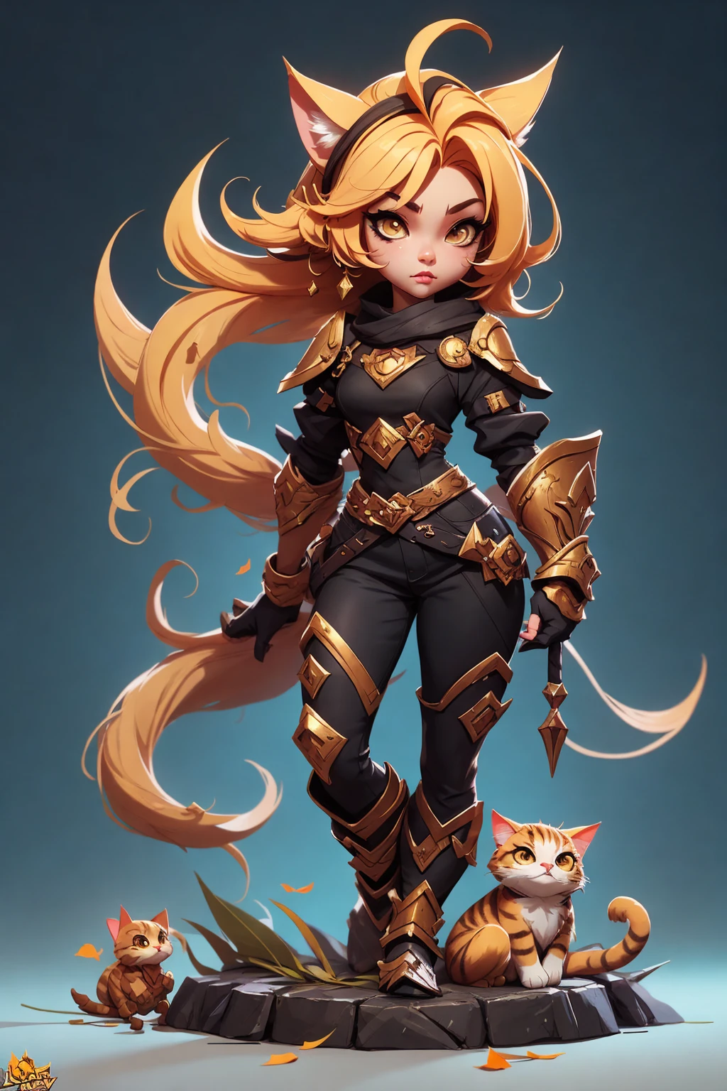 a cat warrior character, full body, women, chibi, advanced digital chibi art, g liulian art style, maplestory mouse, bian lian, chibi art, league of legends art style, character art of maple story, SEXY