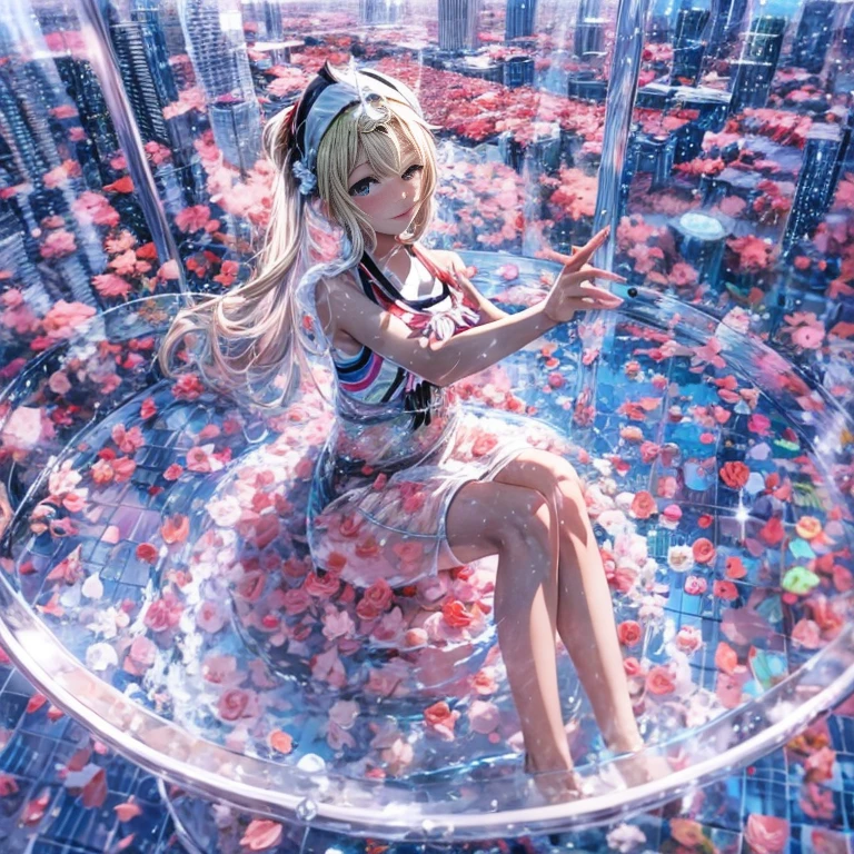 BloodRed, White in Pearly RainbowColors,ExtremelyDetailed(ProfessionalPhoto of Girl Floating in the Sky:1.37)ZoomLayer{Stunning|Mystic|GodRays|Haze}, 57th floor infinity pool in the urban forest. (Masterpiece 8K TopQuality:1.2)(ExtremelyDetailed NOGIZAKA face:1.37) ElaboratePupil with (SparklingHighlights:1.28) DoubleEyelids with Voluminous LongEyelashes PUNIPUNI RosyCheeks (Joyful Expressions LifeLike Rendering) MotionBlur  BREAK  (Acutance:0.77) PUNIPUNI Radiant Impeccable PearlSkin with Transparency White(Skinny SchoolSwimwear) {(HiddenHand)|((Corrected BabyLike Hand))} Whole Body Proportions and all limbs are Anatomically Accurate, {Carnation|Tulips|(Rose)} [FlowerWreath WrappedBody Full of Flowers Covering girl's body] {((Dazzling RainbowColorHorizon))|ColorfulSky|ColoredClouds|(Starly Particles)}(extra limbs:-1.4)(Not Detailed Face:-1.37)(Not Detailed Hand:-1.28), Drawing infinity pool reference to the rooftop of Marina Bay Sands
