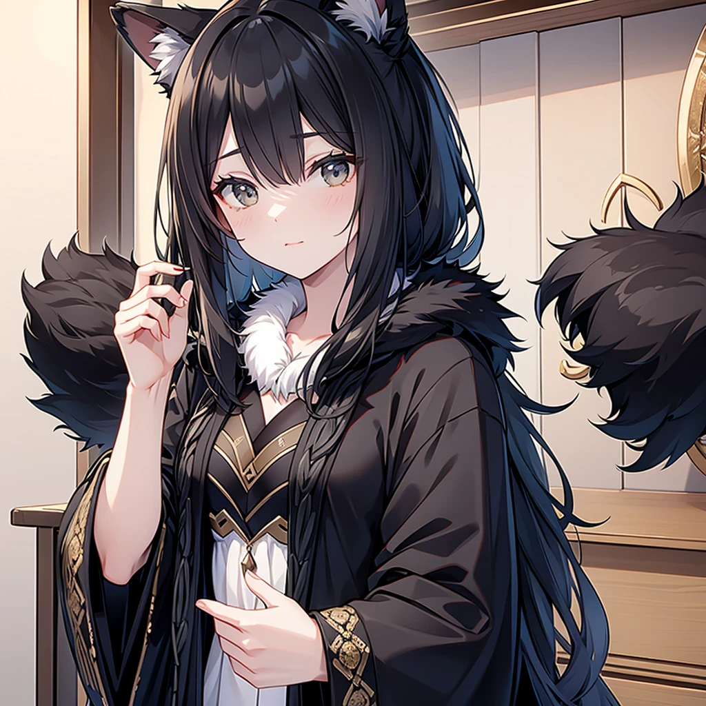 beautiful black enchanted furry kimono, in wardrobe