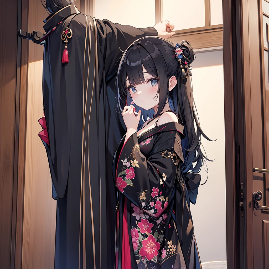 beautiful black enchanted kimono, in wardrobe