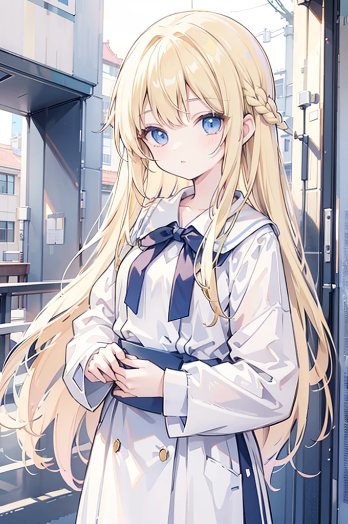 Blonde、Long Hair、blue eyes、Honor student、cute、13 years old