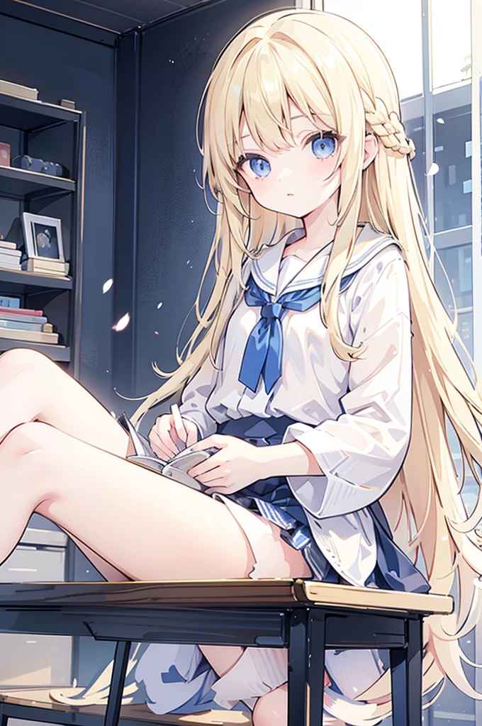 Blonde、Long Hair、blue eyes、Honor student、cute、