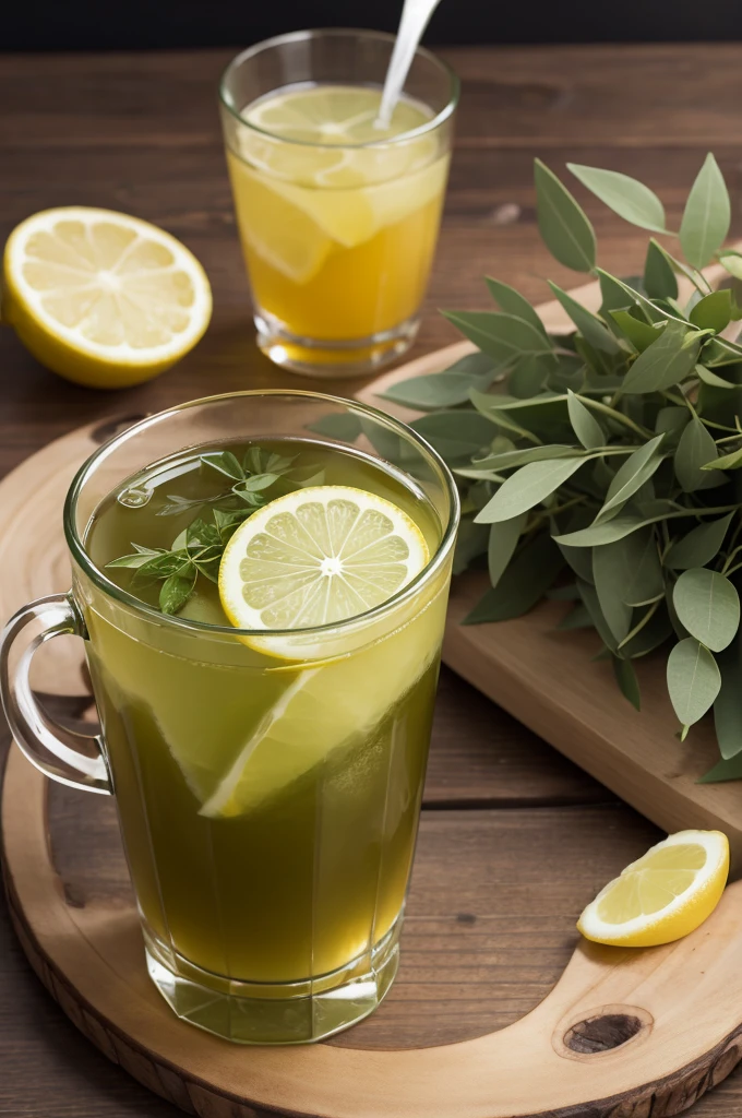 Eucalyptus tea with grass and lemon 