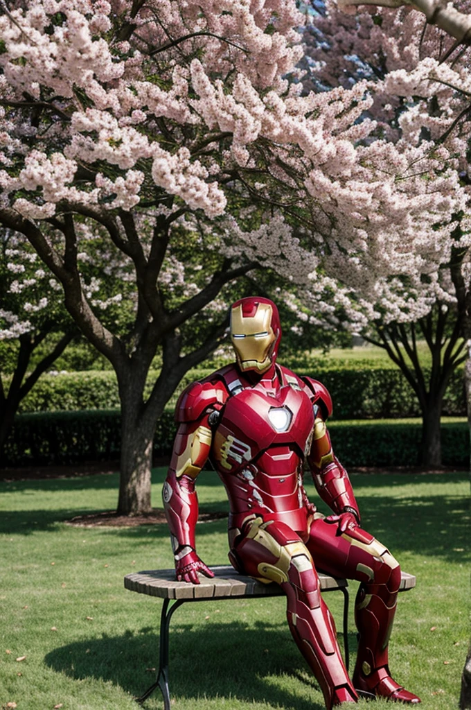 iron man sitting under the cherry tree