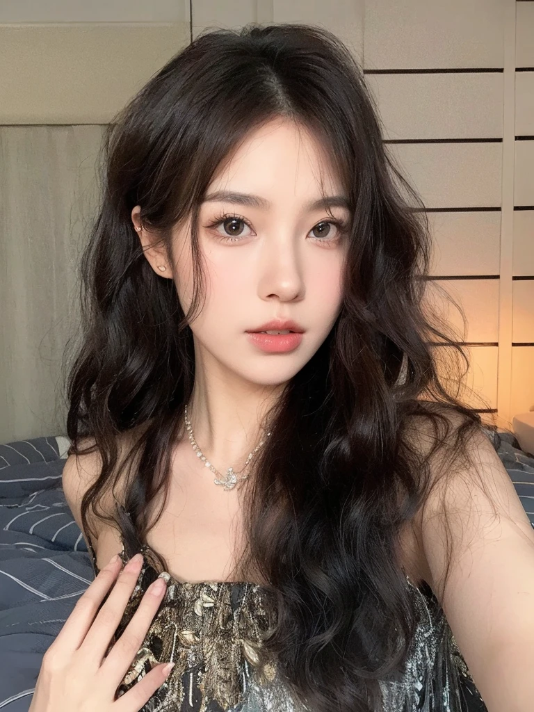Medium length curls,Natural hair looks good,Background room bed simple and clean,Overall beautiful and natural