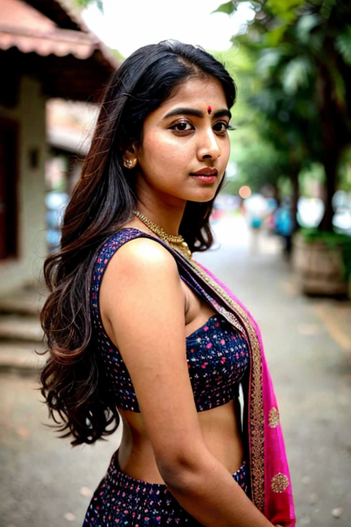 A indian woman, instagram photo, front shot, portrait photo of a 24 y.o woman, wearing fashion cloth, beautiful face, cinematic shot,