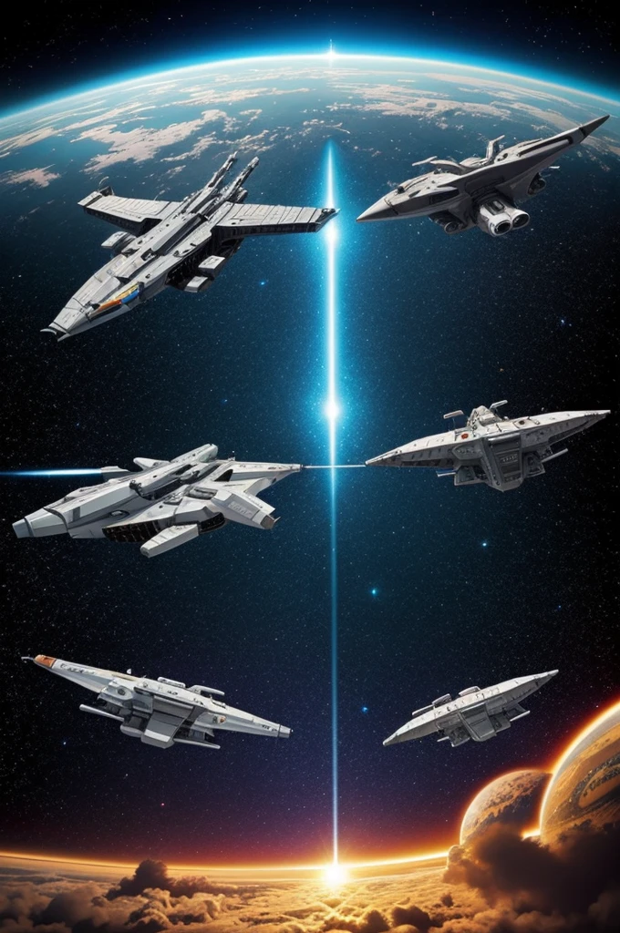 Draw a picture of larger spaceships fighting each other.