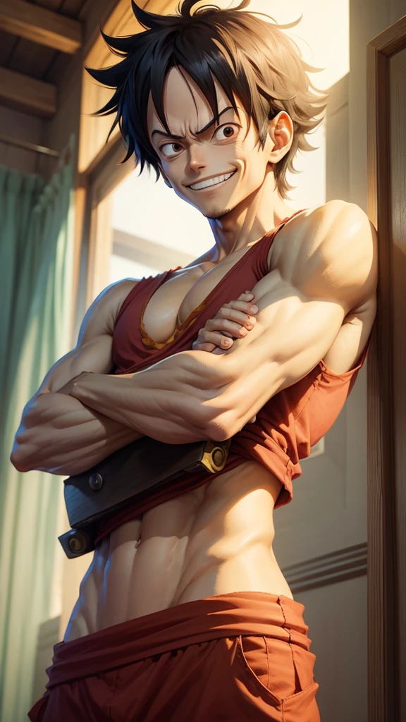 1 men, Monkey D Luffy with his arms crossed smiling