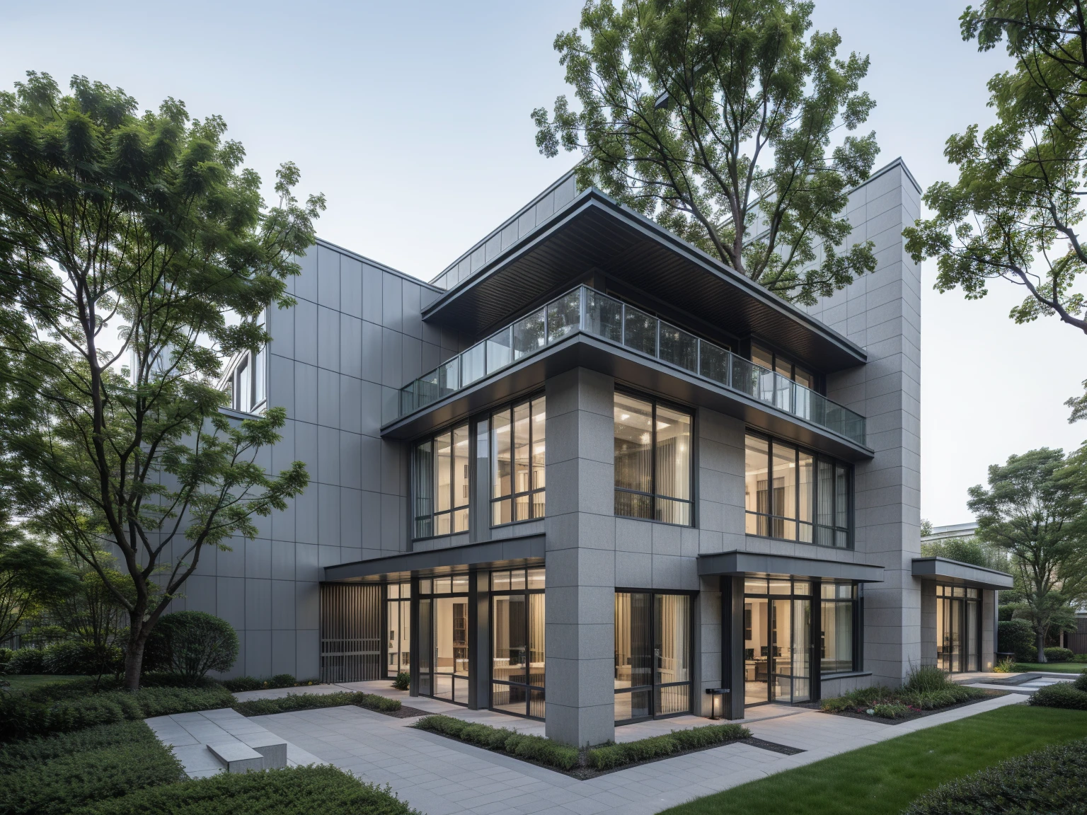 RAW photo, a photo of a modern villa with a car parked in front of it, ((1/2 dark grey wood facade)), architectural shot, gate, road, viet nam modern residence, rough white wall, new residential area, wide angle exterior 2022, contemporary house, exterior photography, masterpiece, contemporary architecture, overcast, indirect lighting