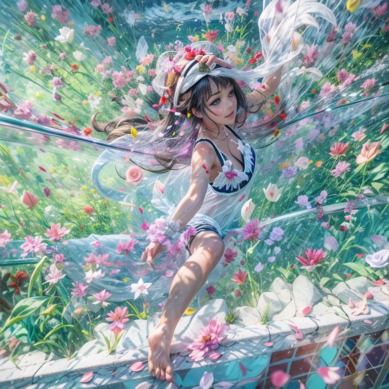 BloodRed, White in Pearly RainbowColors,ExtremelyDetailed(ProfessionalPhoto of Girl Floating in the Sky:1.37)ZoomLayer{Stunning|Mystic|GodRays|Haze}, 57th floor infinity pool in the urban forest. (Masterpiece 8K TopQuality:1.2)(ExtremelyDetailed NOGIZAKA face:1.37) ElaboratePupil with (SparklingHighlights:1.28) DoubleEyelids with Voluminous LongEyelashes PUNIPUNI RosyCheeks (Joyful Expressions LifeLike Rendering) MotionBlur  BREAK  (Acutance:0.77) PUNIPUNI Radiant Impeccable PearlSkin with Transparency White(Skinny SchoolSwimwear) {(HiddenHand)|((Corrected BabyLike Hand))} Whole Body Proportions and all limbs are Anatomically Accurate, {Carnation|Tulips|(Rose)} [FlowerWreath WrappedBody Full of Flowers Covering girl's body] {((Dazzling RainbowColorHorizon))|ColorfulSky|ColoredClouds|(Starly Particles)}(extra limbs:-1.4)(Not Detailed Face:-1.37)(Not Detailed Hand:-1.28), Drawing infinity pool reference to the rooftop of Marina Bay Sands