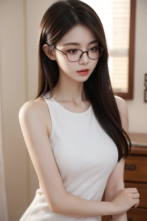 Highest quality、masterpiece、High sensitivity、High resolution、Detailed Description、Slender women、Slim Body、Glasses、close your eyes、Let's kiss、Our faces are close together、My lips are moisturized、Poke out your lips、
