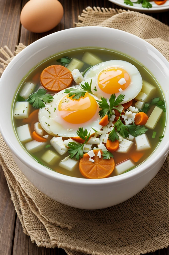 Clear soup with eggs