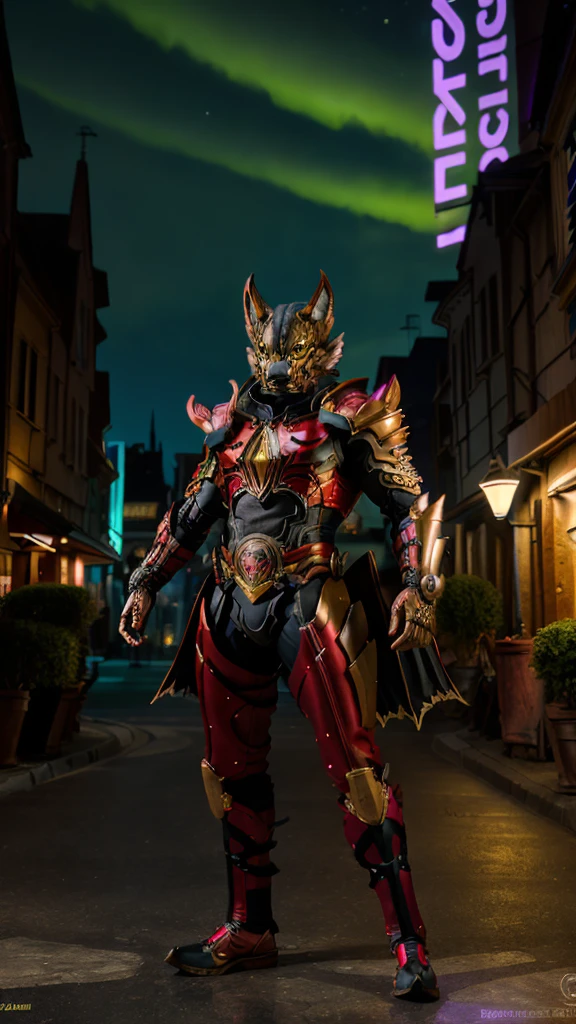 A man in fantasy-style full body armor, A fully enclosed helmet inspired by wolf ears, Composite Layered Chest Plate, Fully covered shoulder and hand guards, Lightweight waist armor, Close-fitting shin guards, The overall design is sturdy yet flexible, ((The armor emits a black light., Red is the accent)), Gives off a noble aura, This character is、It embodies a hero wearing fantasy surreal style armor elaborately crafted in anime style.。, Exquisite and mature cartoon art style, (Bat Concept Armor, Realistic:1.4, Realistic textured materials:1.2, Professional photos, Cinematic), ((City night view, element, energy, elegant, goddess, woman:1.5)), metallic, High resolution, Highest quality, High resolution, Super detailed, Ultra-fine painting, Very delicate, Anatomically correct, Symmetrical face, Highly detailed eyes and face, High quality eyes, creativity, RAW Photos, 超High resolution, 32k, Natural light, Cinematic lighting, masterpiece-anatomy-perfect, masterpiece:1.5