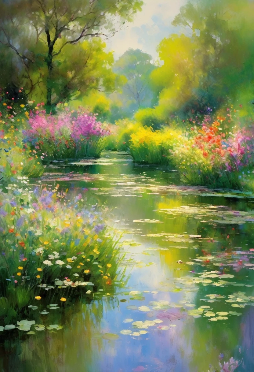 (Highest quality、4K、8K、High resolution、masterpiece:1.2)、Very detailed、Genuine、Inspired by Monet、印象派のmasterpiece、Oil、Beautiful detailed brushwork、Colorful flowers、Breathtaking landscapes、Tranquil garden landscape、wood々The sunlight shines in、Reflection of rippling water、Delicate pastel colors、Vibrant wildflowers、Dreamy atmosphere、Soft and elegant atmosphere、Lush greenery、Subtle color gradients、Impressionist Texture、A subtle play of light and shadow、Impression of movement and spontaneity、Peaceful and serene、An impression of tranquility and harmony、The beauty of painting、Impressionist techniques、Ethereal and seductive、Impressionist interpretation of nature、Harmonious composition、Impressionist brush strokes、Genuineの印象派スタイル、Emotional and vibrant、Wonderfully poetic、Sublime and atmospheric、Romantic and idyllic、印象派の本質を捉えたmasterpiece。