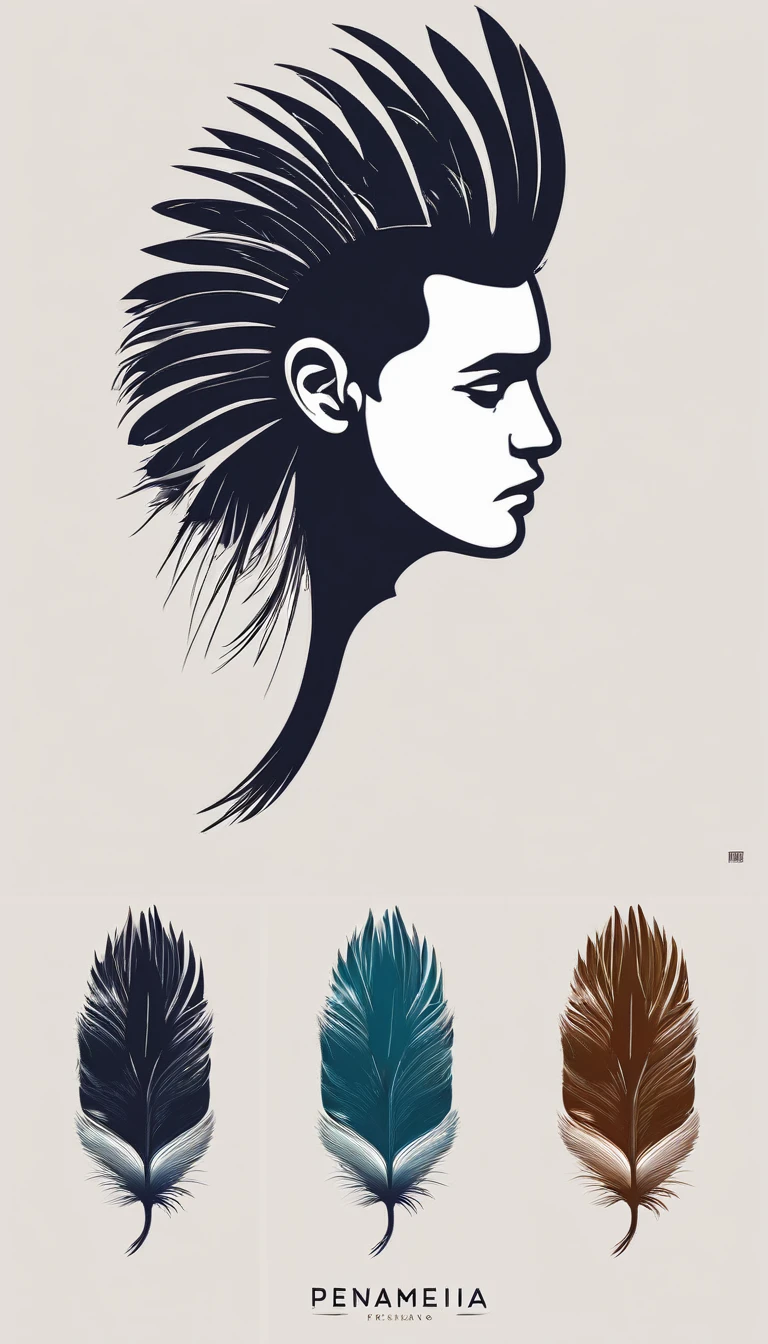 A minimal, modern, simple, cinematic logo design e of a boy with a head full of feathers for the brand “Penamemoria" .