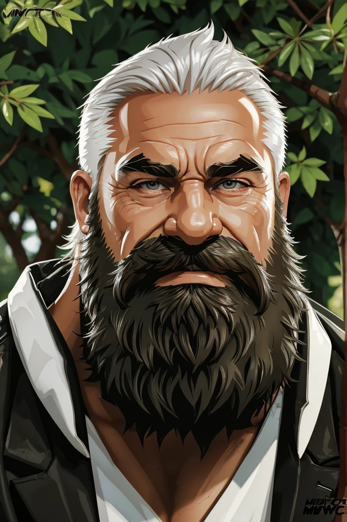 muscle old man, gray hair and beard