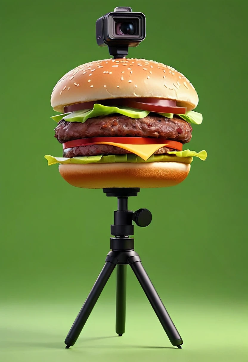 Cartoon burger standing on green screen, Camera shooting side view of people