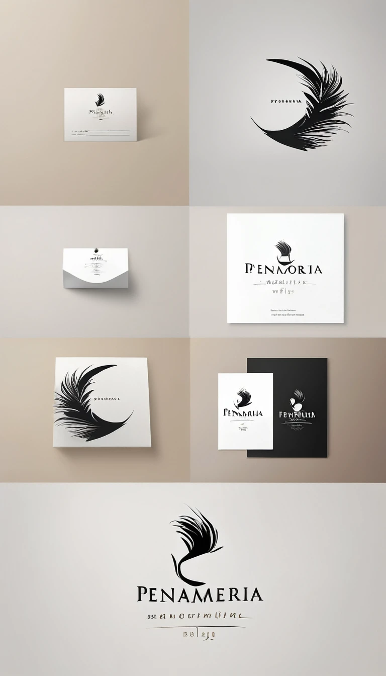 A minimalist, fantastic, poetic, dreamy, captivating, memorable, masterpiece, modern, simple logo design of a boy and a feather for the brand “Penamemoria". The logo must convey a sense of music, stories and dreams. Minimalistic logo design of a boy and a feather.