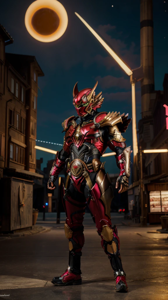 A man in fantasy-style full body armor, A fully enclosed helmet inspired by the Vajrayaksa, Composite Layered Chest Plate, Fully covered shoulder and hand guards, Lightweight waist armor, Close-fitting shin guards, The overall design is sturdy yet flexible, ((The armor is black, Red is the accent)), Gives off a noble aura, This character is、It embodies a hero wearing fantasy surreal style armor elaborately crafted in anime style.。, Exquisite and mature cartoon art style, (Bat Concept Armor, Realistic:1.4, Realistic textured materials:1.2, Professional photos, Cinematic), ((City night view, element, energy, elegant, goddess, woman:1.5)), metallic, High resolution, Highest quality, High resolution, Super detailed, Ultra-fine painting, Very delicate, Anatomically correct, Symmetrical face, Highly detailed eyes and face, High quality eyes, creativity, RAW Photos, 超High resolution, 32k, Natural light, Cinematic lighting, masterpiece-anatomy-perfect, masterpiece:1.5