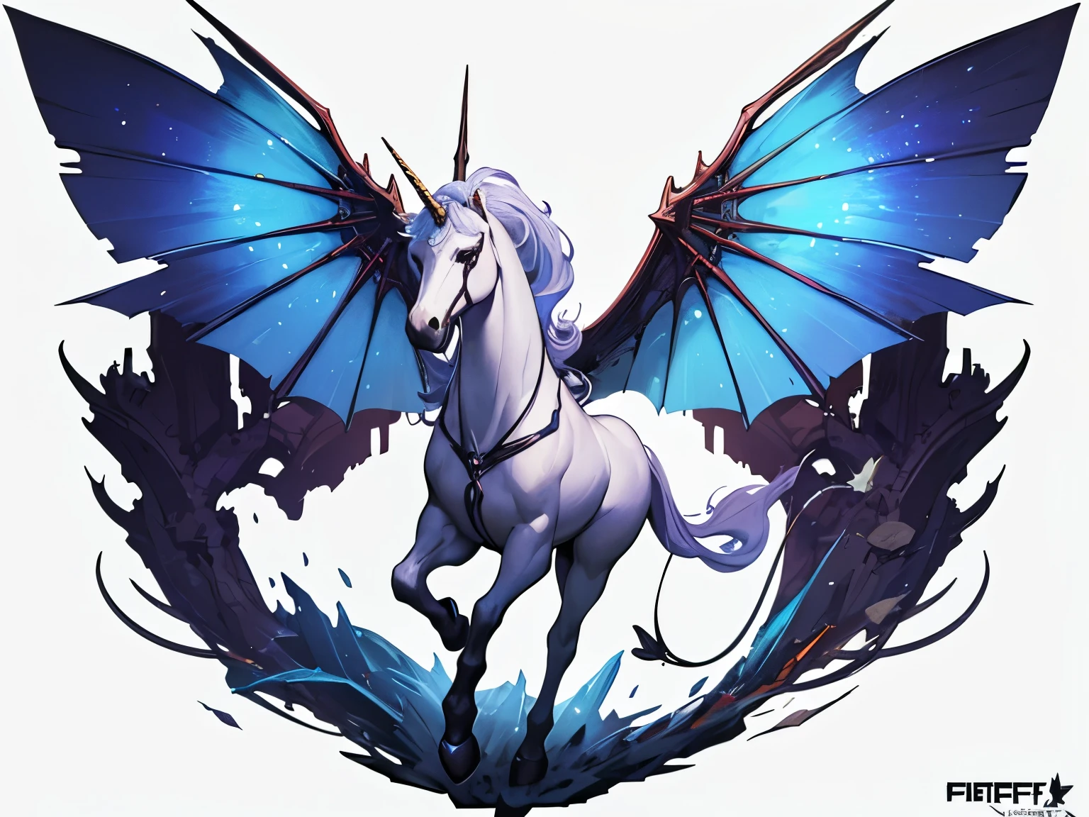 Unicorn made of dvr-frft , epic , concept art, trending on Artstation ,solid color backdrop,(white clean backdrop:1.2),Show the whole picture