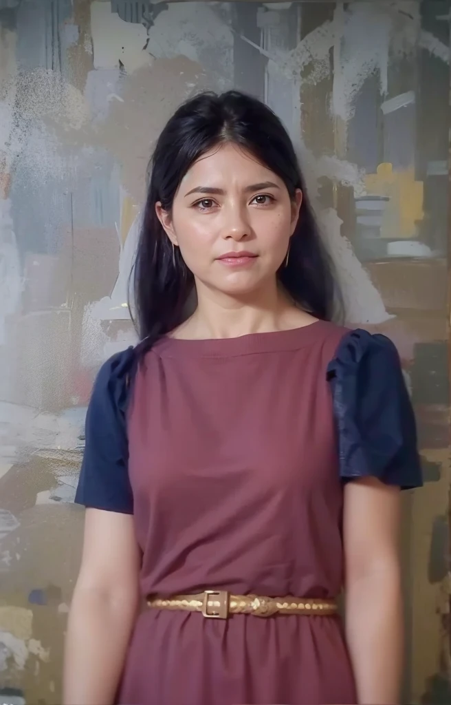 a realistis spanish woman face age 27 years wear a blue dress,ultra hd 8k