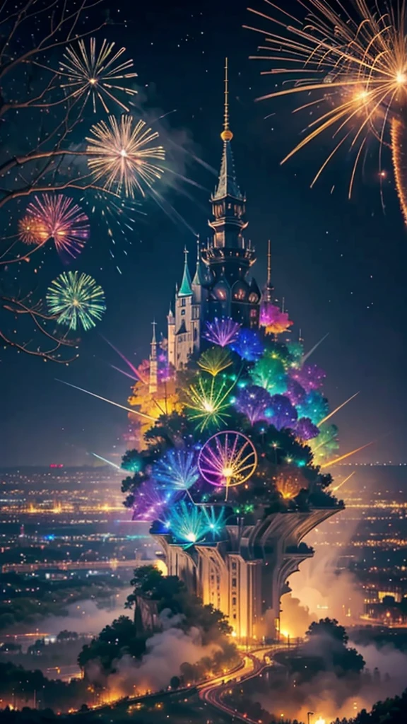 Highest quality、Highest quality、Fantastic scenery、firework、firework大会、Rainbow colorsのfireworkが打ちあがっている瞬間、With the night sky、Cyberpunk Cityscape、Cyberpunk Cityscapeで壮大なfirework、Highest quality、masterpiece, (Diffuse reflection of light:1.2), When the fantastic rainbow turns into shadow, bathed in a mystical atmosphere.The dolphins are watching too、Colorful Dolphins、水中かfireworkを見るイルカ 水面にシュールな光が舞う, Cast magic spells. evoke a sense of wonder and awe. A fusion of natural grandeur and magic, Weaving dreams into reality. Behold, null, And the unknown, Fleeting、And an eternal moment, 16K, Ultra-high resolution.Realistic, Ultra-high resolution, to be born, Wide-angle,future、Rainbow colorsに光り輝く、Rainbow colors、The world 30 years from now。