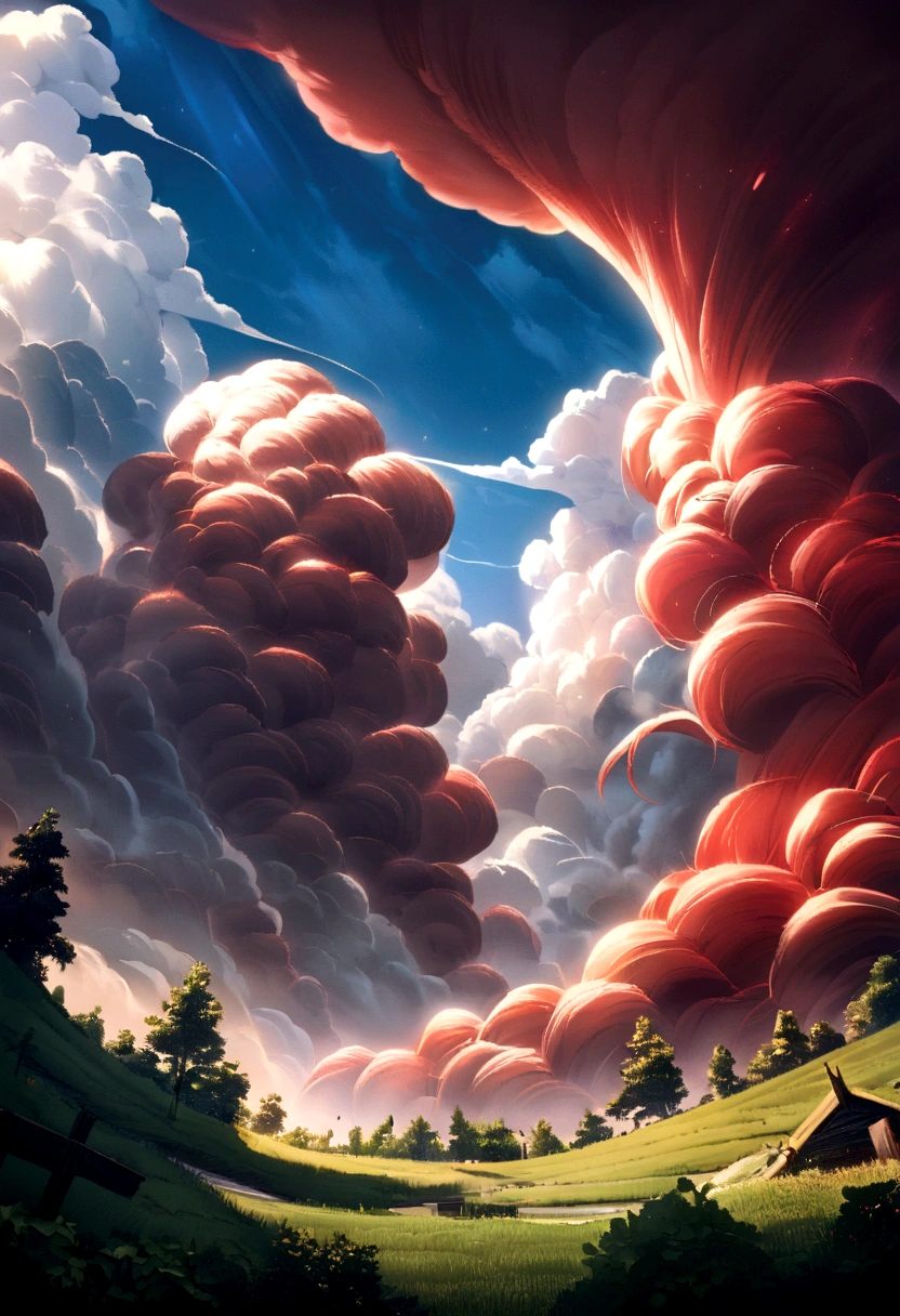 A huge tornado appears in the blue sky、Overwhelm the surrounding clouds。This natural phenomenon is、With its power and beauty,々surprise。but、Behind that beauty、Destructive power lurks。This image is、It symbolizes the power of nature and the fragility of humans.。