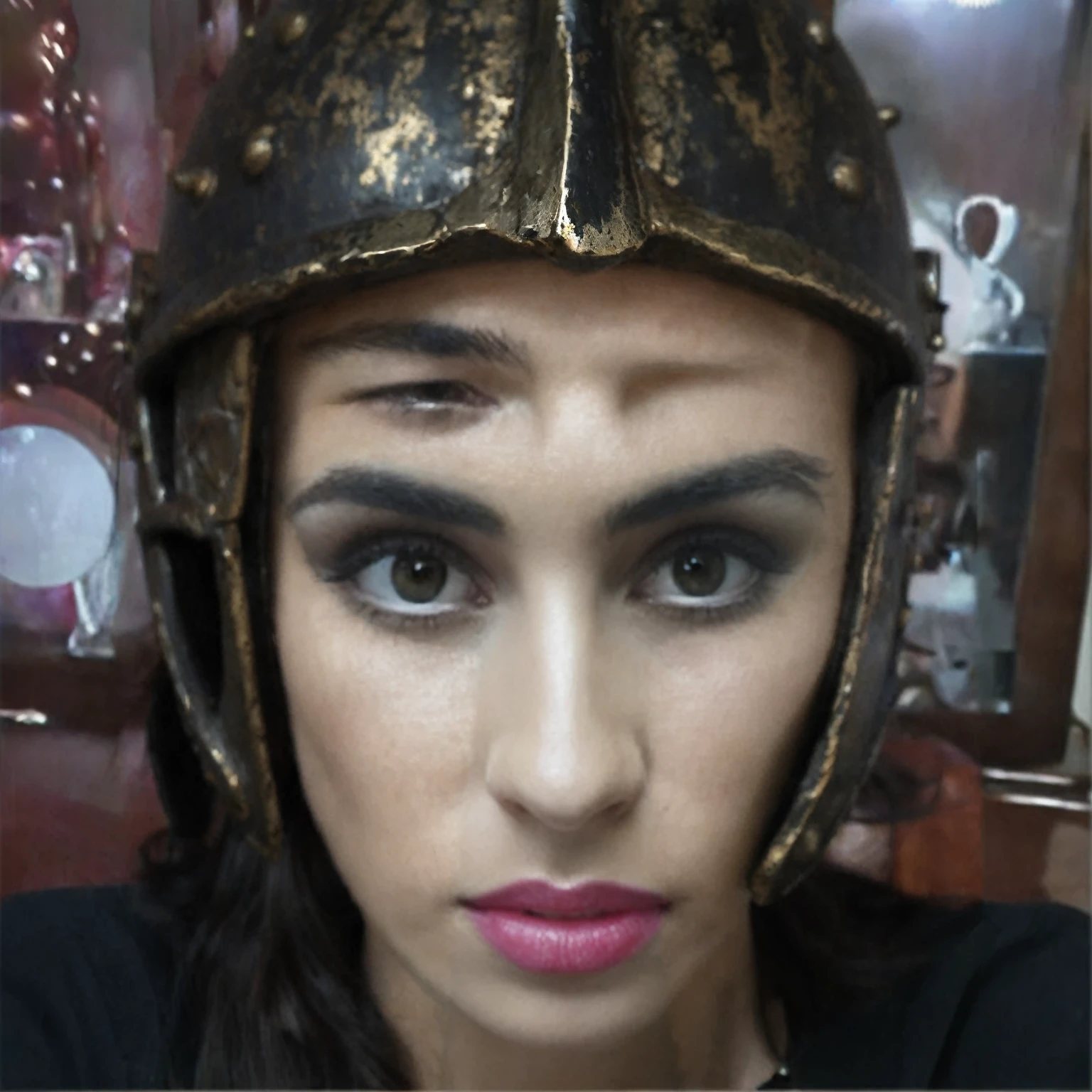 war helmet of a Roman warrior (Spartan Helmet) Color Oro, with worn details