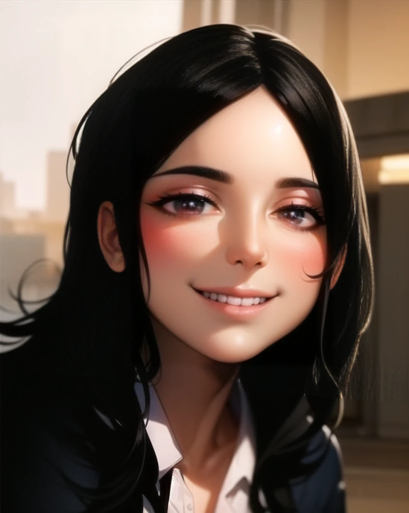 Black Hair,Cheerful smile,girl,Snow white skin,Proud