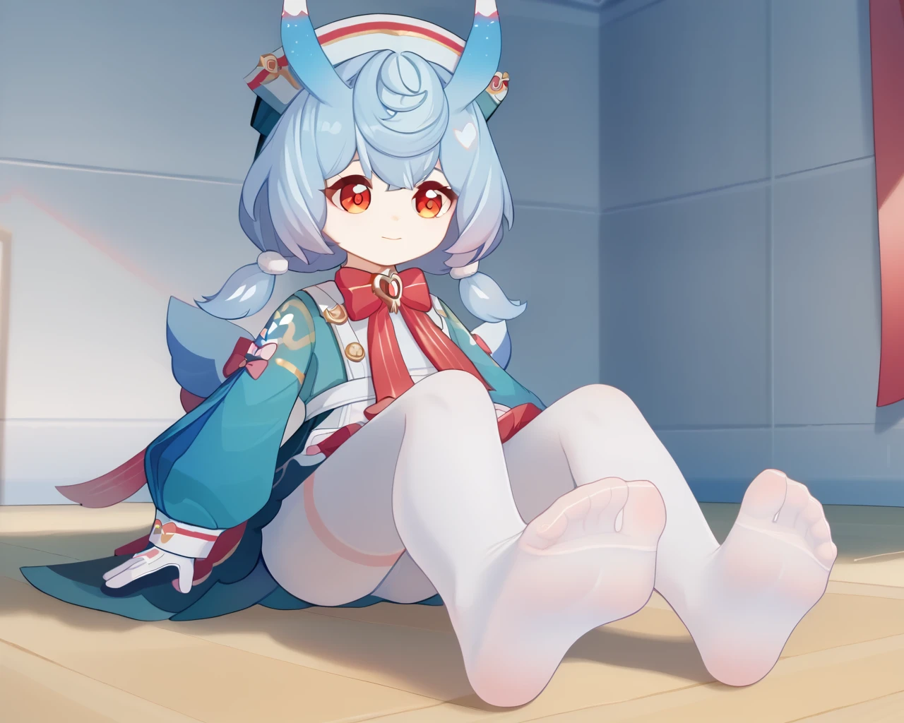 score_9, score_8_up, score_7_up, BREAK source_anime,masterpiece, best quality, highly detailed,absurdres, anime,highres,8k, shadow,uncensored,
, indoors, simple background, home, ,
, (cute child:1.1), aged down , toddler , cunny, brat, mesugaki, ,
,full body, sitting,
,
, white pantyhose/thighhighs, feet, soles, toes, foot focus,
, 1girl,sigewinne_\(genshin_impact\),white_gloves,long_sleeves,1girl,white_hat,nurse_cap,white_apron,red_bowtie,