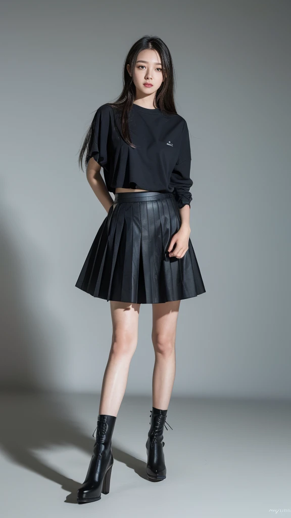 Mix 4, 20 days, Solitary, long_hair, shirt, skirt, High target_High heel, full_Body, look_exist_查look者, (8K, RAW photos, best quality, proficient:1.2), (Practical, photo-Practical:1.37), Professional lighting, Photon Mapping, light energy transfer, Physically Based Rendering,