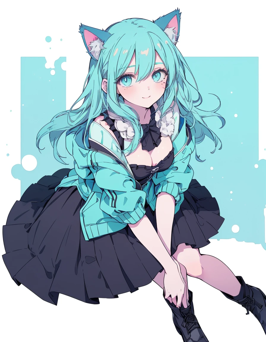 closed eye, wink, full body, ((masterpiece, best quality:1.5)), ((Beautiful detailed cat aqua eyes:1.2)), cat ears, pale skin, medium breasts, beautiful hands, beautiful fingers, EasyNegative