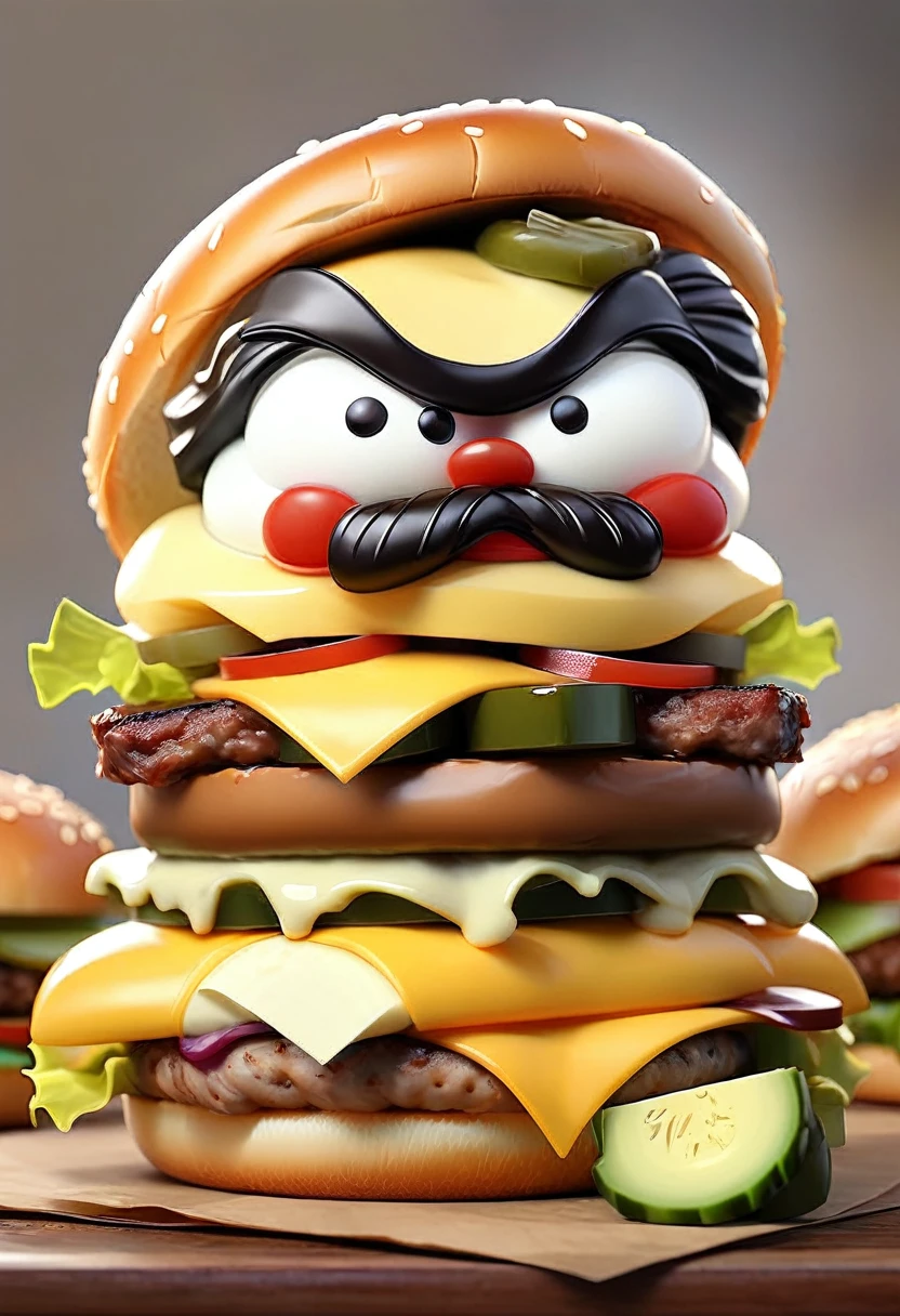 Cartoon little burger non lettuce, bun bread, mayonaise, patty, cheese, pickles, beef slice, bun bread