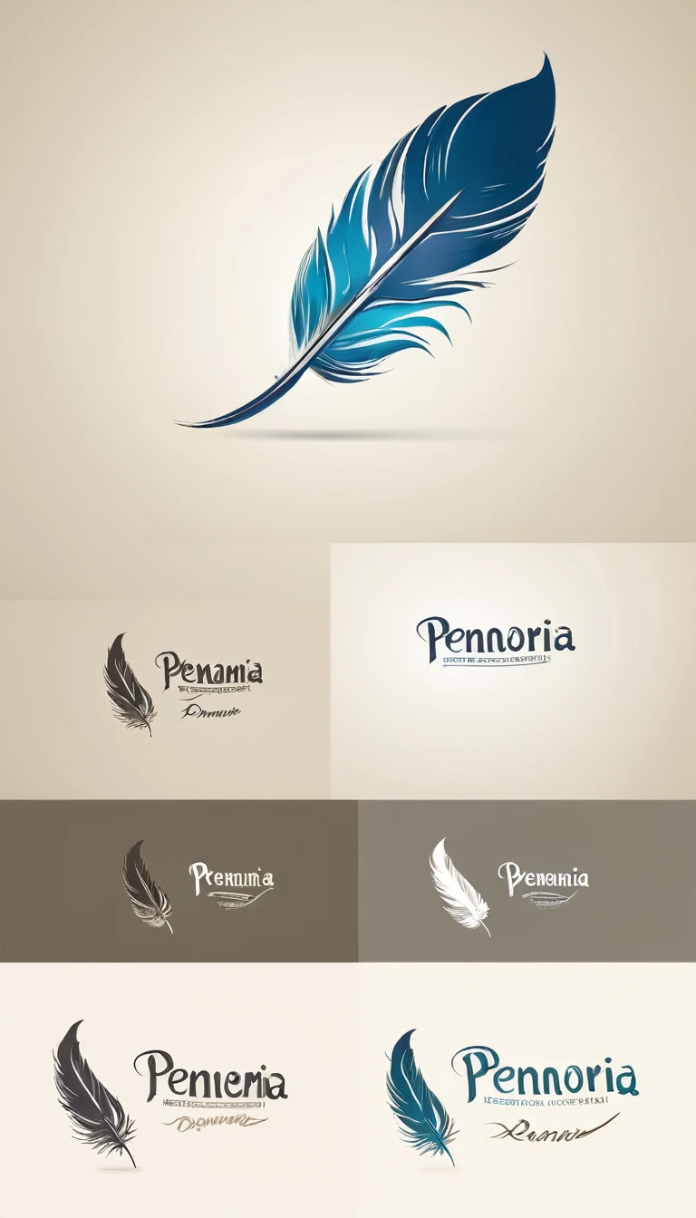 Create a minimal, modern, simple, inspirational, memorable, dream like logo design of a boy and a feather for the brand “Penamemoria".