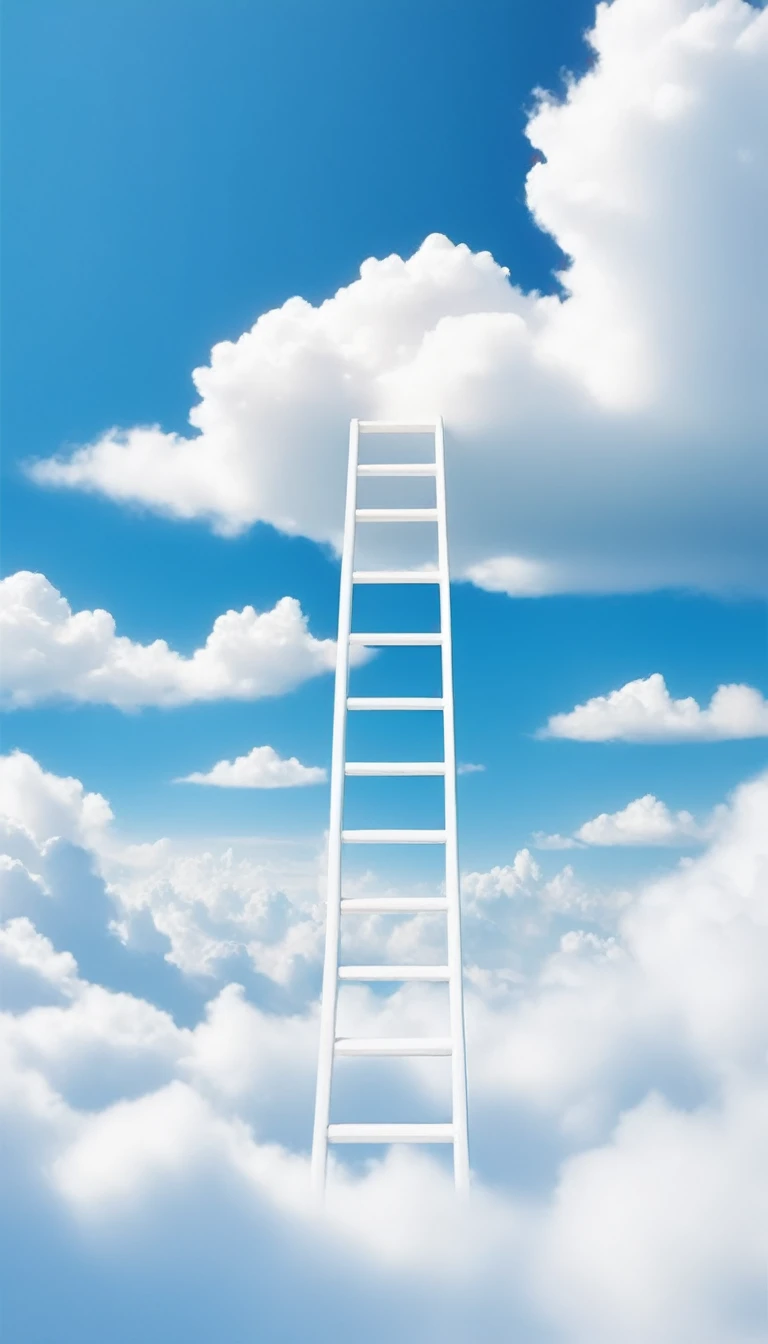 Blue background,White ladder,White Cloud,Beautiful and dreamy
