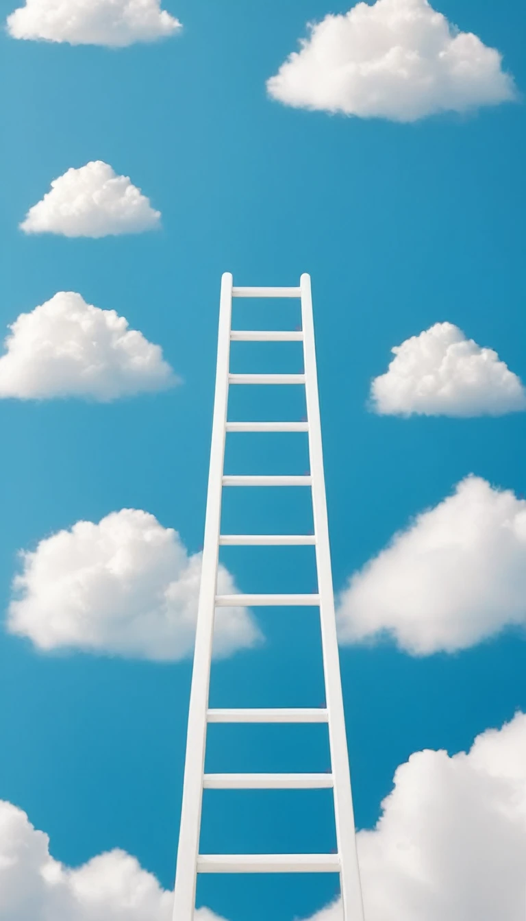 Blue background,White ladder,White Cloud,Beautiful and dreamy