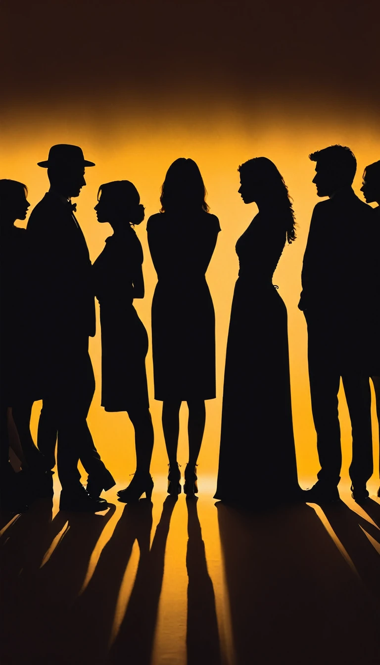 People silhouette，Half of the canvas，Waiting without leaving any blank space