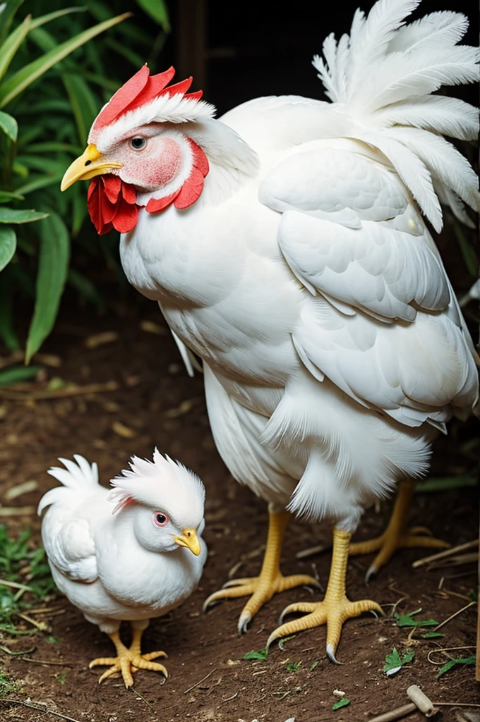 An albino dwarf on a chicken