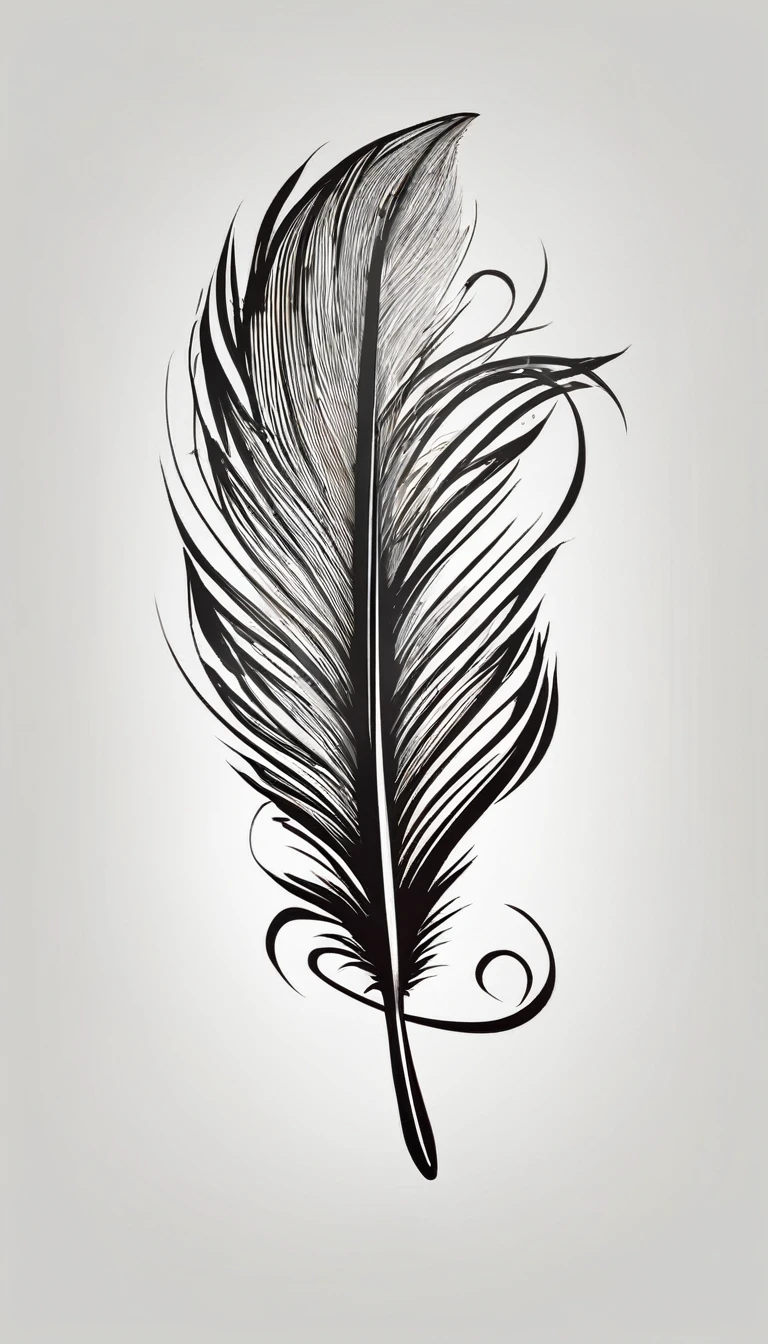 Create a logo design of a special, unique, poetic, minimalistic feather that represents a special creative brand called " Penamemoria". The brand is created by an artist called Rafael Figueiras. The logo must convey the sense of storytelling and music. Must include a boy, one acoustic guitar, a feather and a fantastic bird. Logo design and icon design present and impressed on a white t-shirt.