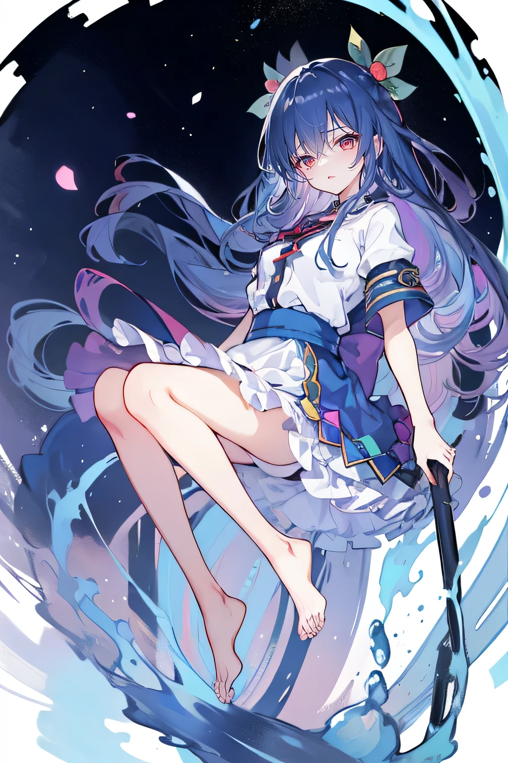 (masterpiece:1.2),Super detailed,lifelike,Expressive eyes,fair skin,perfect face shape,1 girl,
Japanese comics,Gorgeous blue hair,flowing blue hair,flowing clothes,Petals fall,beautiful lola,Baby Angel,
Shaking head with one hand,Cross your legs,Gentle and peaceful background,The pavilion is cool and comfortable,smile, wearing hoodie, background of tokyo,back views,snowing, winter,lie on the water. dark blue gradient hair,asymmetrical hair,((Hair is very thick 1.8,Chiseled hair 1.6)), Hair over the shoulders, Messy hair, Very long hair, shiny hair,(long dark blue hair:1.2),A beautiful girl,(Transparent clothes transparent 1.8),Perfect body,Big thin legs,slender,(Looks very sad,Looks haggard ,sadness,shut your mouth:1.2) Against the backdrop of an unusually bright dark starry sky,(Put your hands behind your back),(round,Room, Strong breasts),barefoot,float,water surface,(long legs,long legs,long legs,Complete)