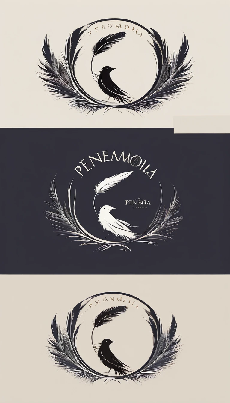 Create a minimal, modern, simple, inspirational, memorable, dream like logo design of a boy and a feather for the brand “Penamemoria".