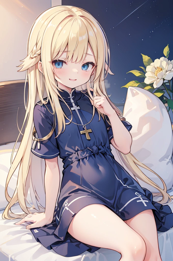 (((NSFW))) (((Long Hair))) (((infant))) (((5 years old))) One Girl、masterpiece、Highest quality、Highest quality、Cute silly smile、Blonde、Blue Eyes Indian Landscape ((sitting cross-legged)) Joining hands in prayer (Sheer dress) naked