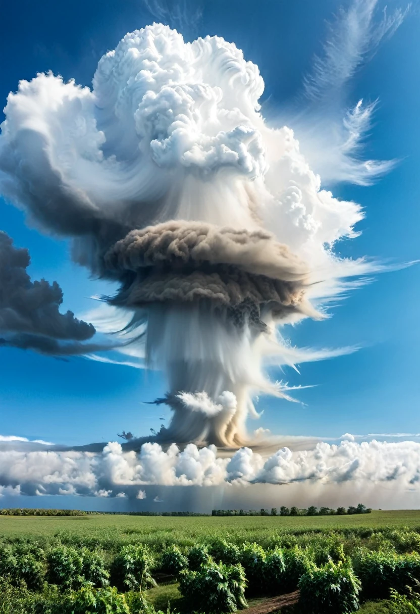 A huge tornado appears in the blue sky、Overwhelm the surrounding clouds。This natural phenomenon is、With its power and beauty,々surprise。but、Behind that beauty、Destructive power lurks。This image is、It symbolizes the power of nature and the fragility of humans.。