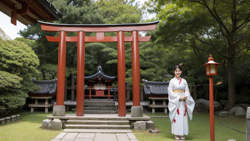 cartoon,Japanese Shrine Maiden,Bow and Arrow,Smile